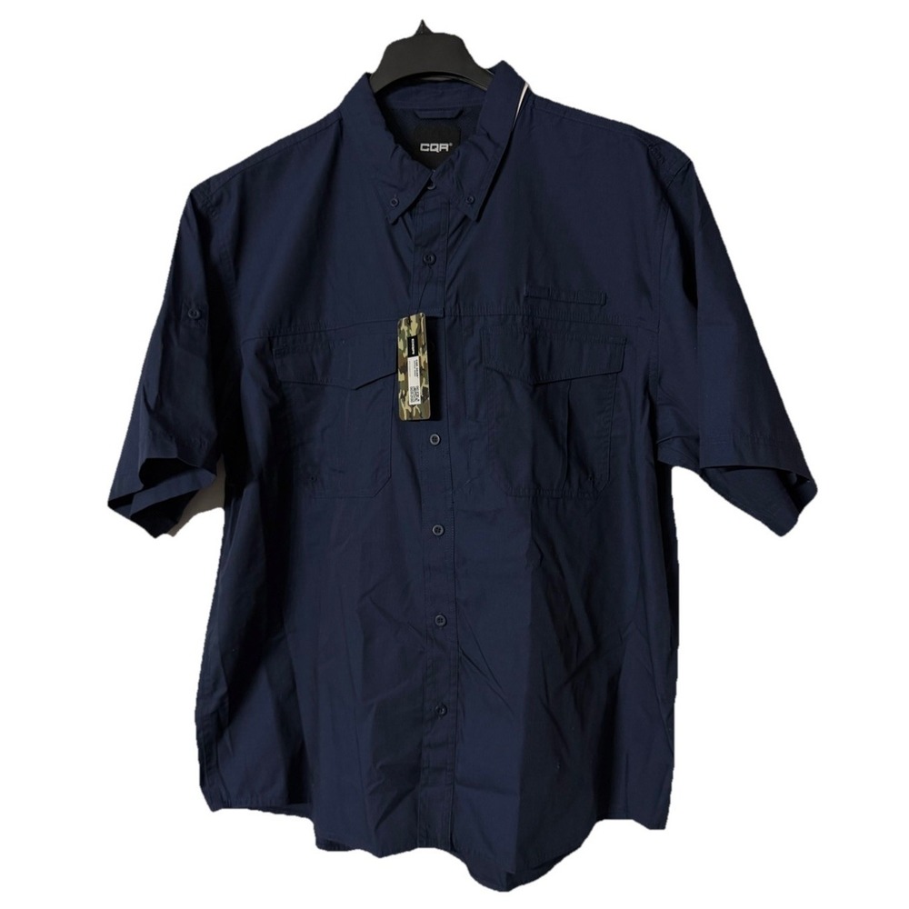 NWT CQR Gear Tactical Series‎ Mens Short Sleeve Navy Blue Button Up Shirt 2XL